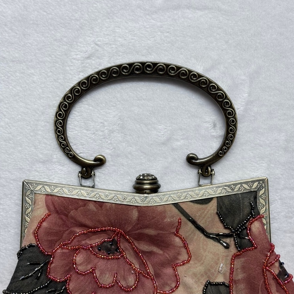 Vintage Beaded Floral Evening Clutch Purse Bag Metal Handle‎ - Picture 4 of 9